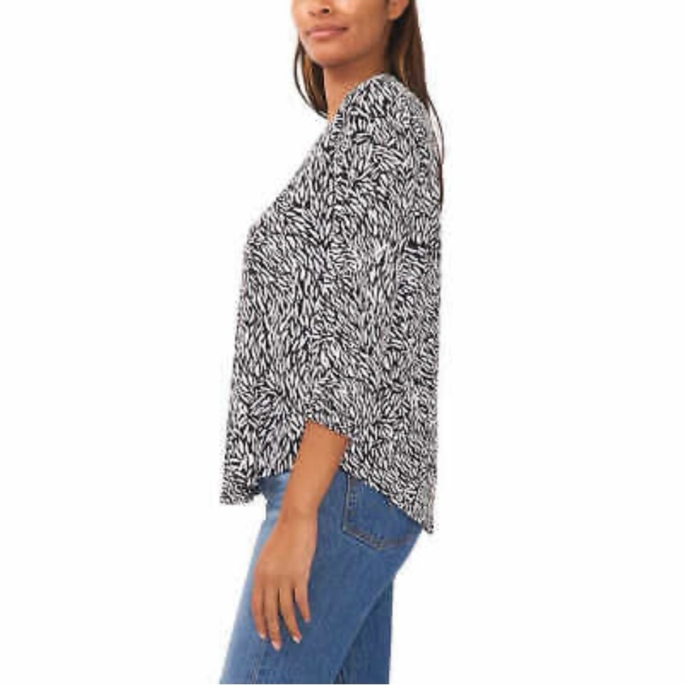 Vince Camuto Black and White Fitted Blouse with Mandarin Collar - Picture 3 of 8